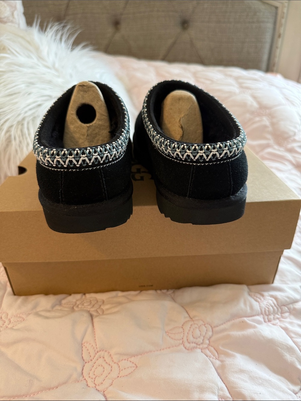 UGG Black Suede Slip-On Clog with Braided Trim. Comes in original box. - Picture 4 of 5